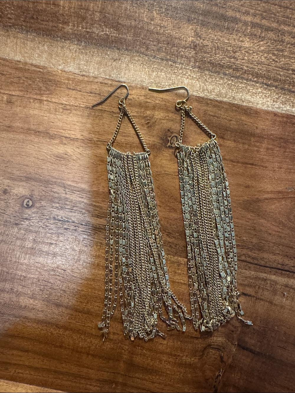 Gold Tassel Chain Drop Earrings - Elegant Fringe Statement - Picture 1 of 1